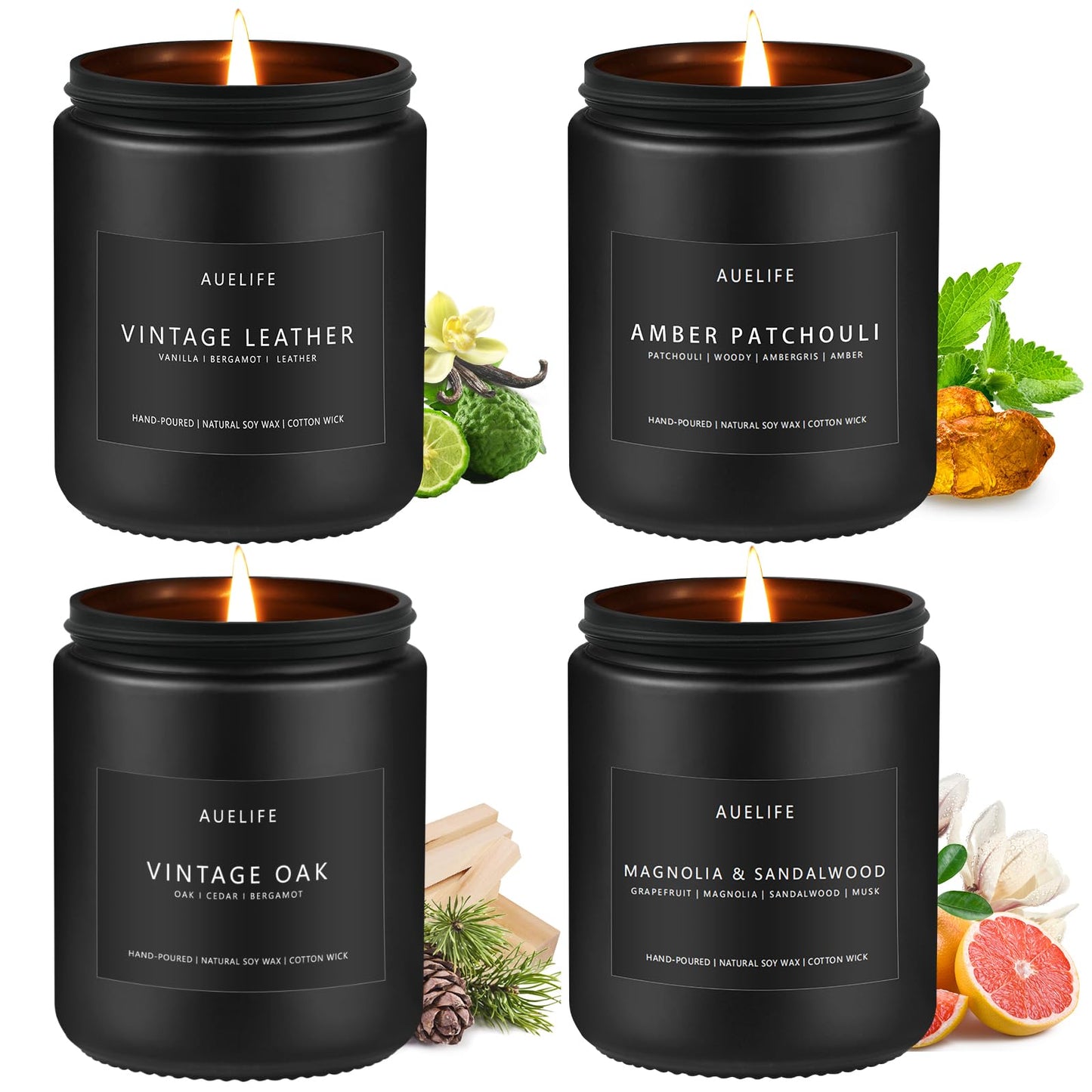 Scented Candles Set | Men Candle Set, Scented Candles for Home, Gifts for Men - 4 Pack Men Candle Gifts Soy Candles Scents of Lavender/Leather/Oak/Smoke & Vanilla