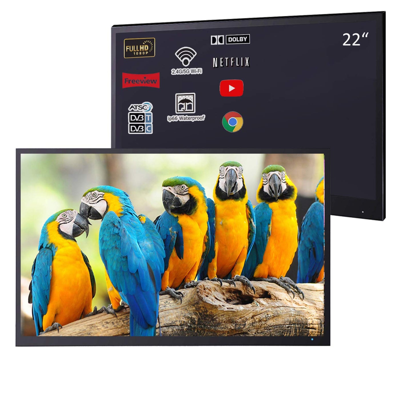 Soulaca 22 inches Smart Mirror TV Screen Waterproof Bathroom Shower Television Integrated WiFi Bluetooth 1080P ATSC Tuner 2024 New Model