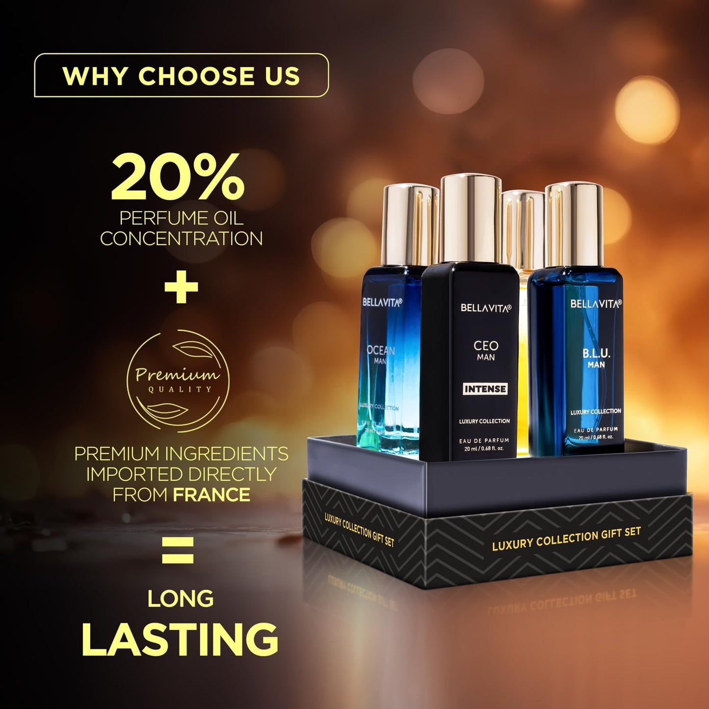 Perfume Set for Women and Men (4x0.68 fl. oz.) | Unisex | Includes: Skai, Fresh, White Oud, Honey Oud | Ideal for trials, gifting, or mix-and-match