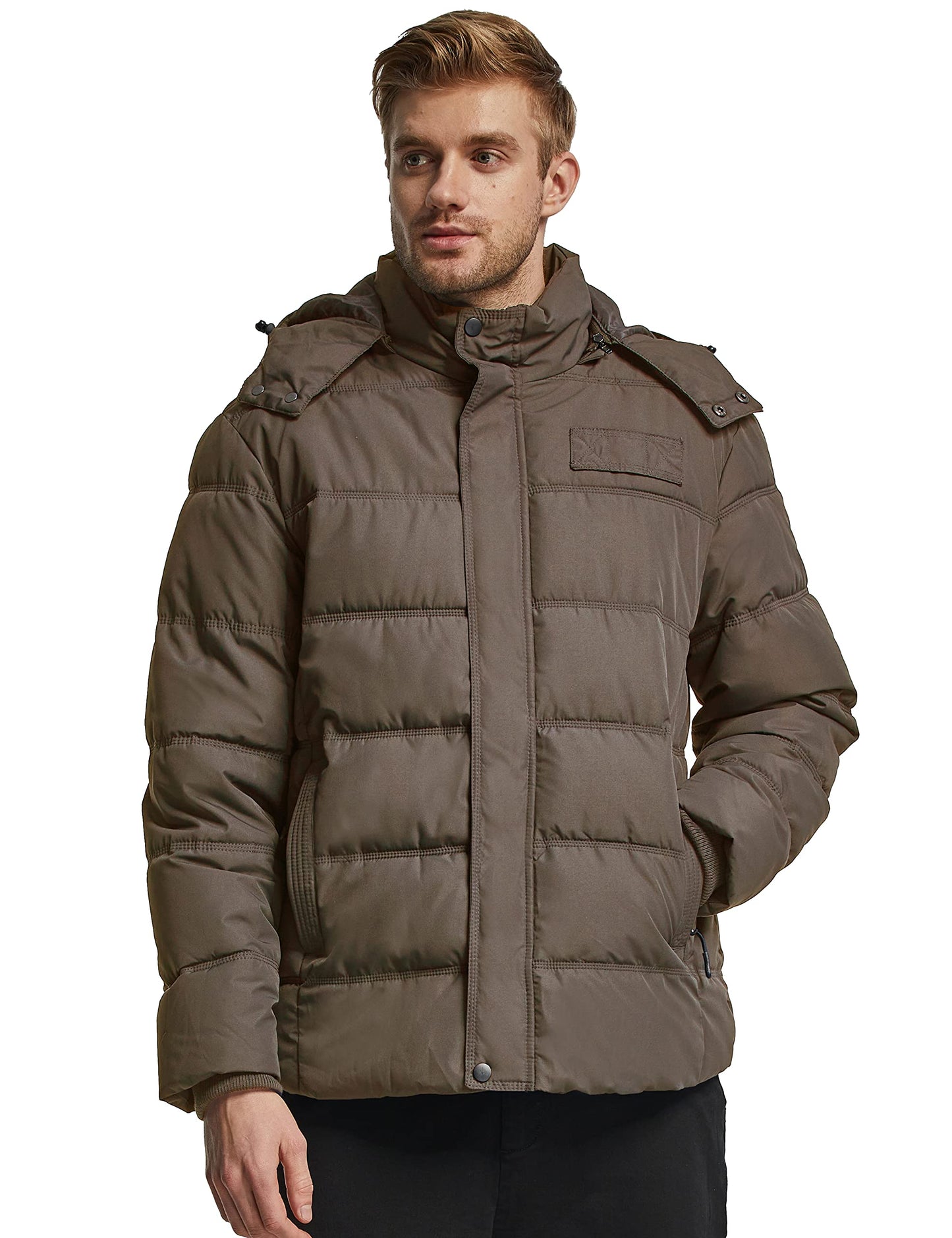 Wantdo Men's Hooded Winter Coat Warm Puffer Jacket Thicken Cotton Coat with Removable Hood