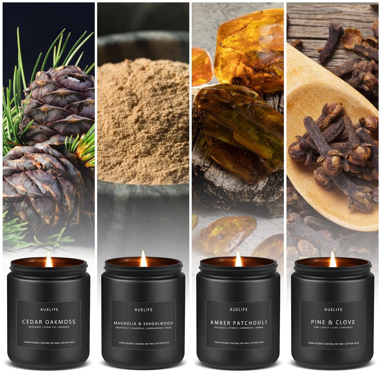 Scented Candles Set | Men Candle Set, Scented Candles for Home, Gifts for Men - 4 Pack Men Candle Gifts Soy Candles Scents of Lavender/Leather/Oak/Smoke & Vanilla