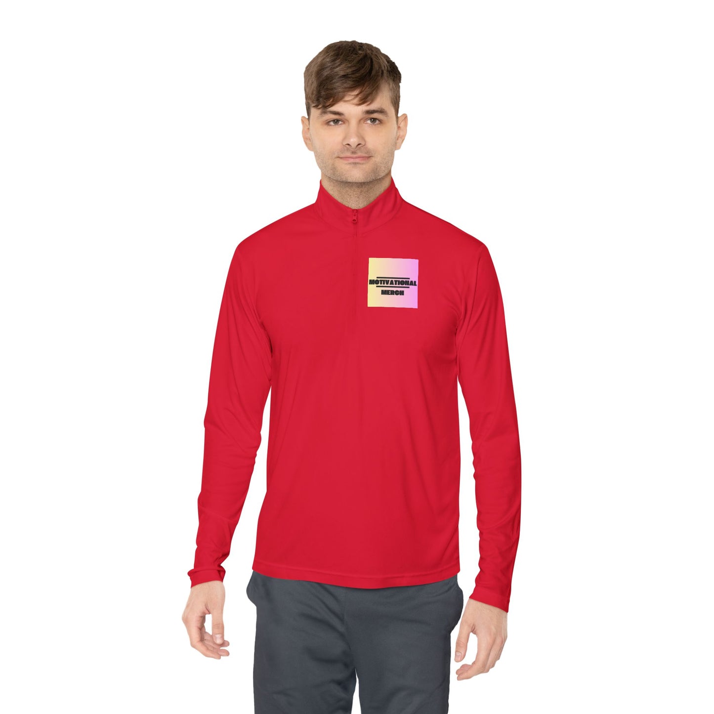 Quarter-Zip Pullover — Pastel Gradient 'Be Here Now' Chest Print