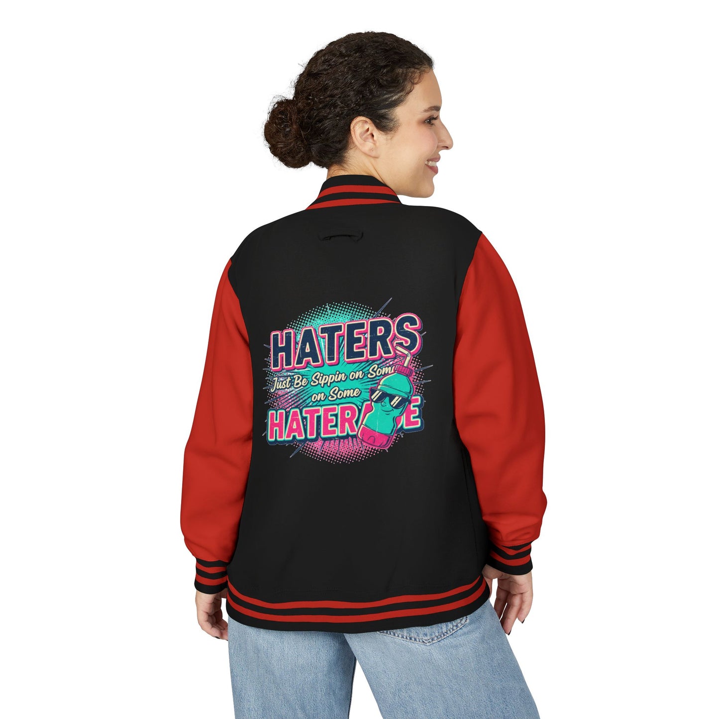 Letterman Jacket — Retro "HATERS" Graphic Varsity Jacket