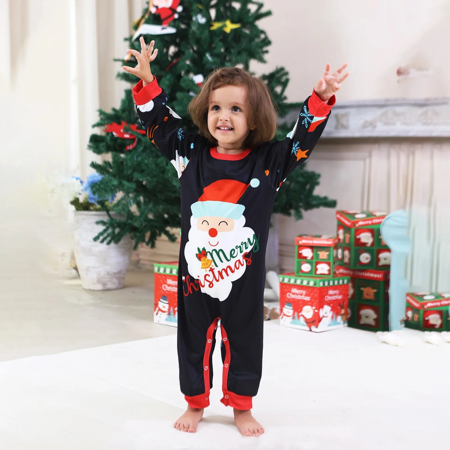 New Year's Clothes Santa Claus Print Family Christmas Pajamas Set Cute Loose Parent-child 2 Pieces Suit Homewear Baby Romper Pjs
