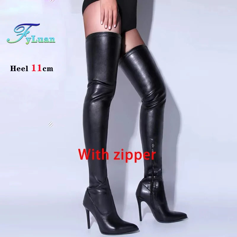 2025 New Sexy High Heels Black Over the Knee Boots For Women Bright Patent Leather Side Zip Winter Thigh High Boots Female Shoes