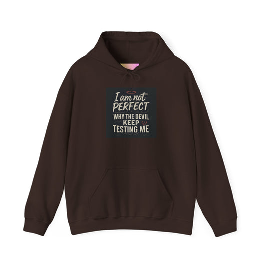 Humorous Hooded Sweatshirt - 'I am not PERFECT, why the devil keep testing me?' - Comfy Unisex Hoodie for Everyday Wear, Birthday [...]
