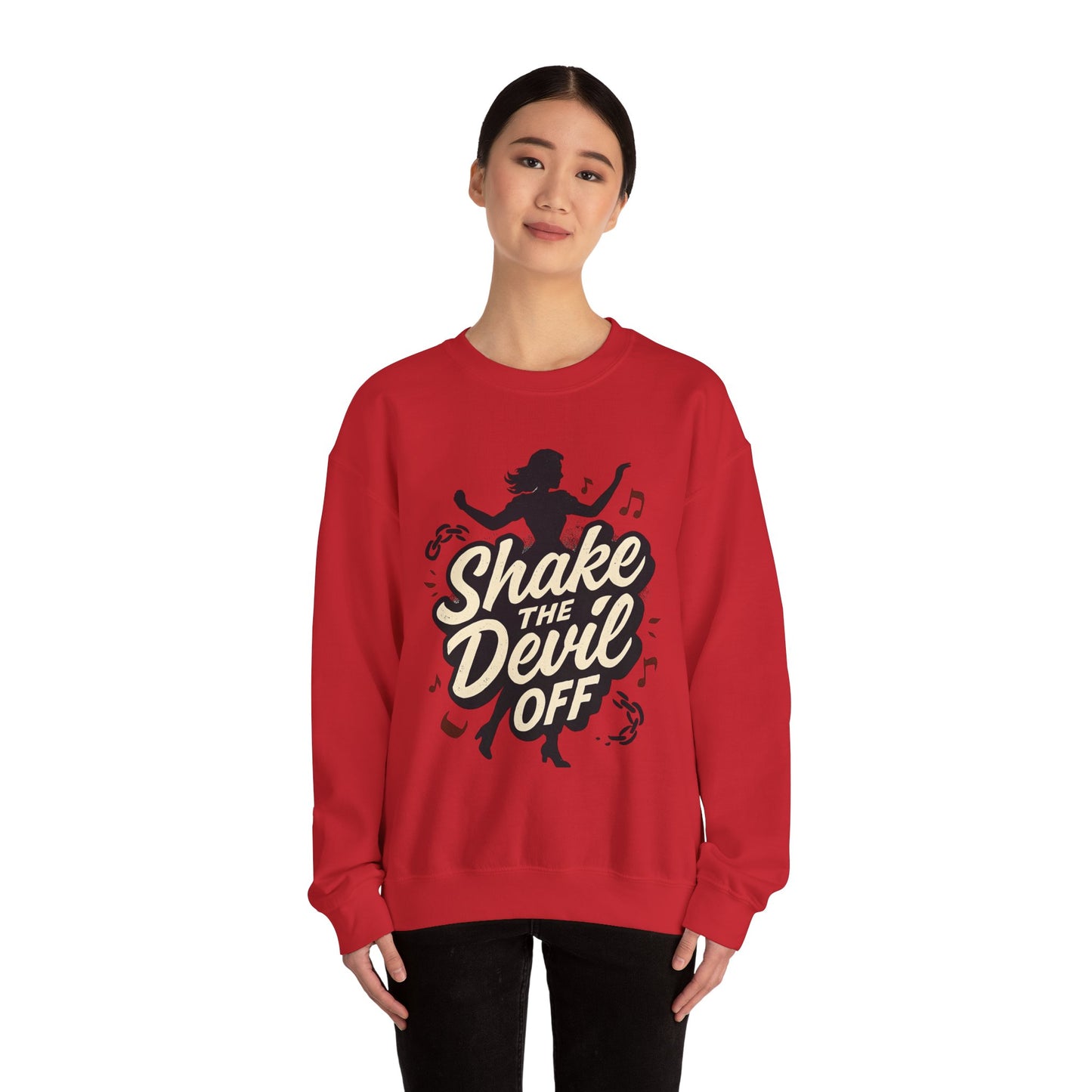 Crewneck Sweatshirt — "Shake the Devil Off" Retro Dance Graphic