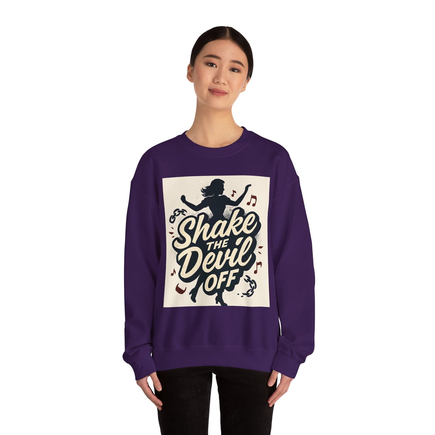 Crewneck Sweatshirt — "Shake the Devil Off" Retro Dance Graphic