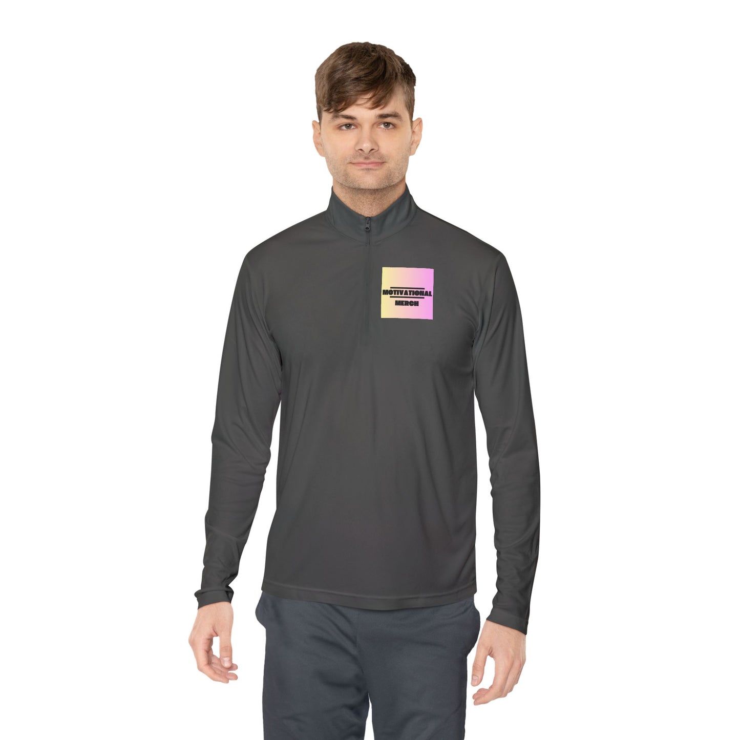 Quarter-Zip Pullover — Pastel Gradient 'Be Here Now' Chest Print