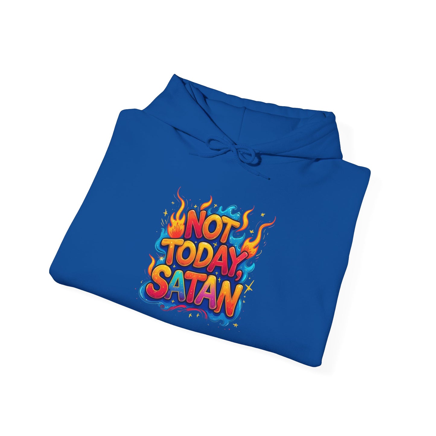 Hoodie - "Not Today Satan" Retro Flame Graphic Pullover
