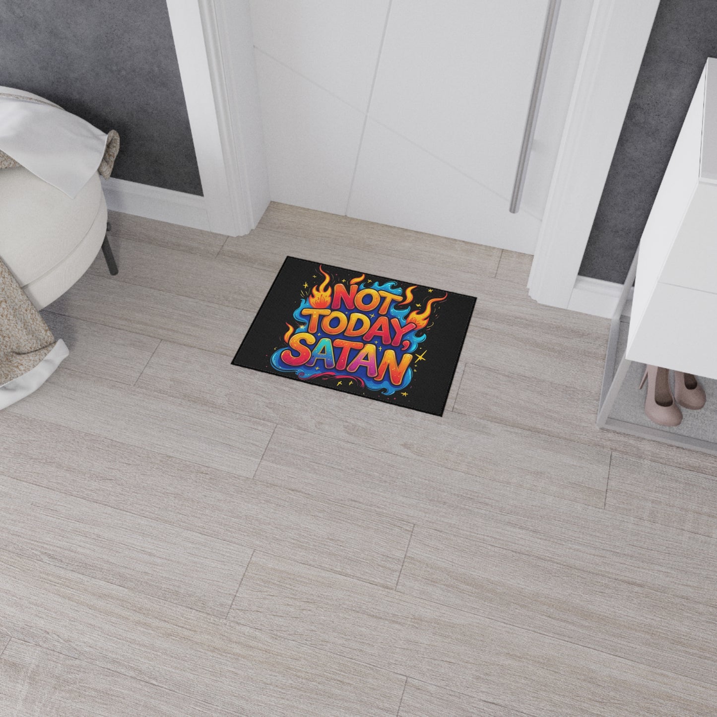 Floor Mat — "Not Today, Satan" Colorful Flame Doormat