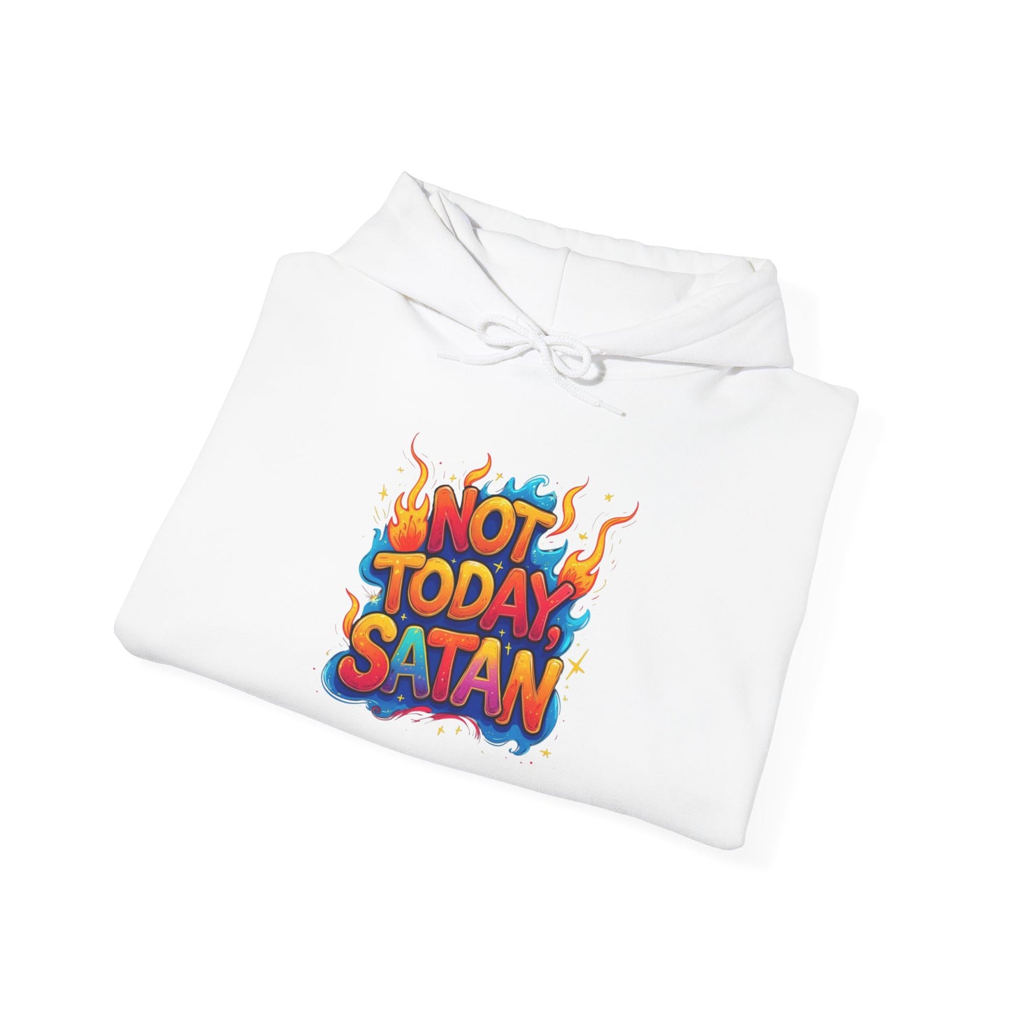 Hoodie - "Not Today Satan" Retro Flame Graphic Pullover