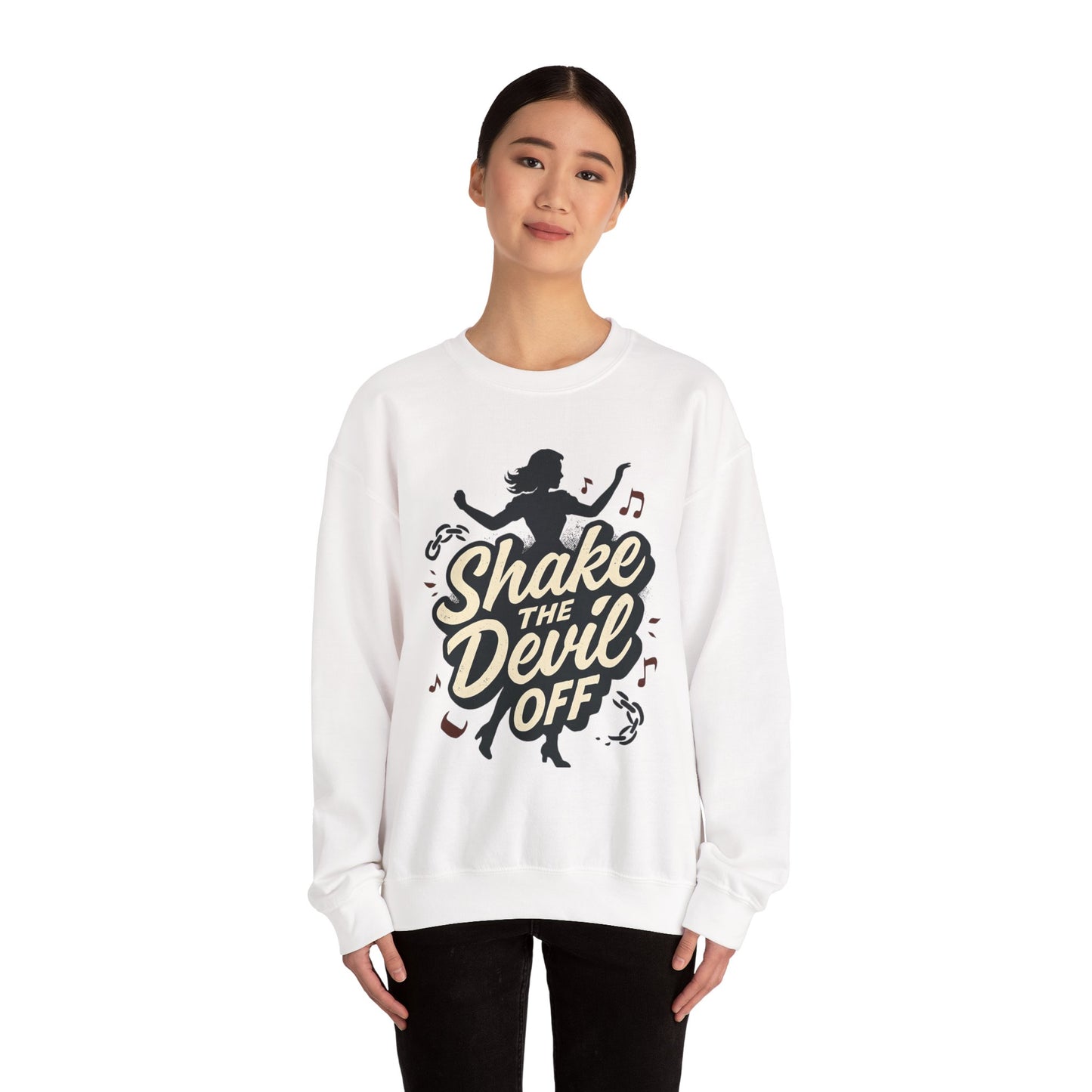 Crewneck Sweatshirt — "Shake the Devil Off" Retro Dance Graphic