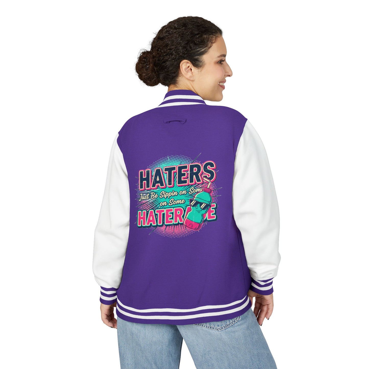 Letterman Jacket — Retro "HATERS" Graphic Varsity Jacket