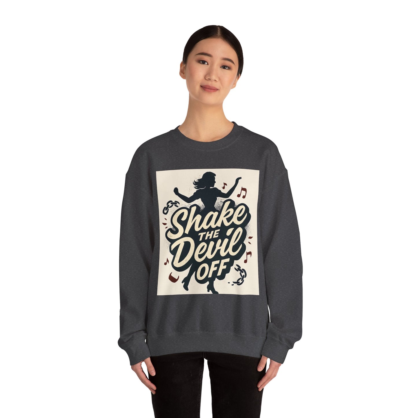 Crewneck Sweatshirt — "Shake the Devil Off" Retro Dance Graphic