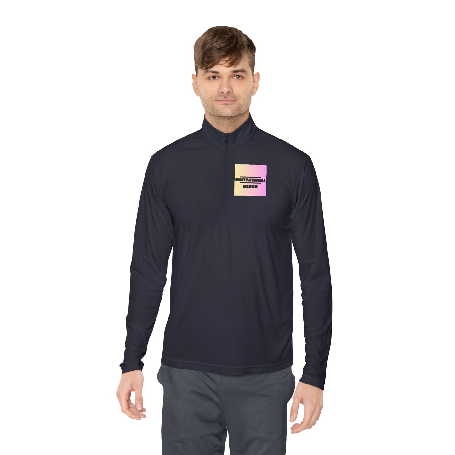 Quarter-Zip Pullover — Pastel Gradient 'Be Here Now' Chest Print