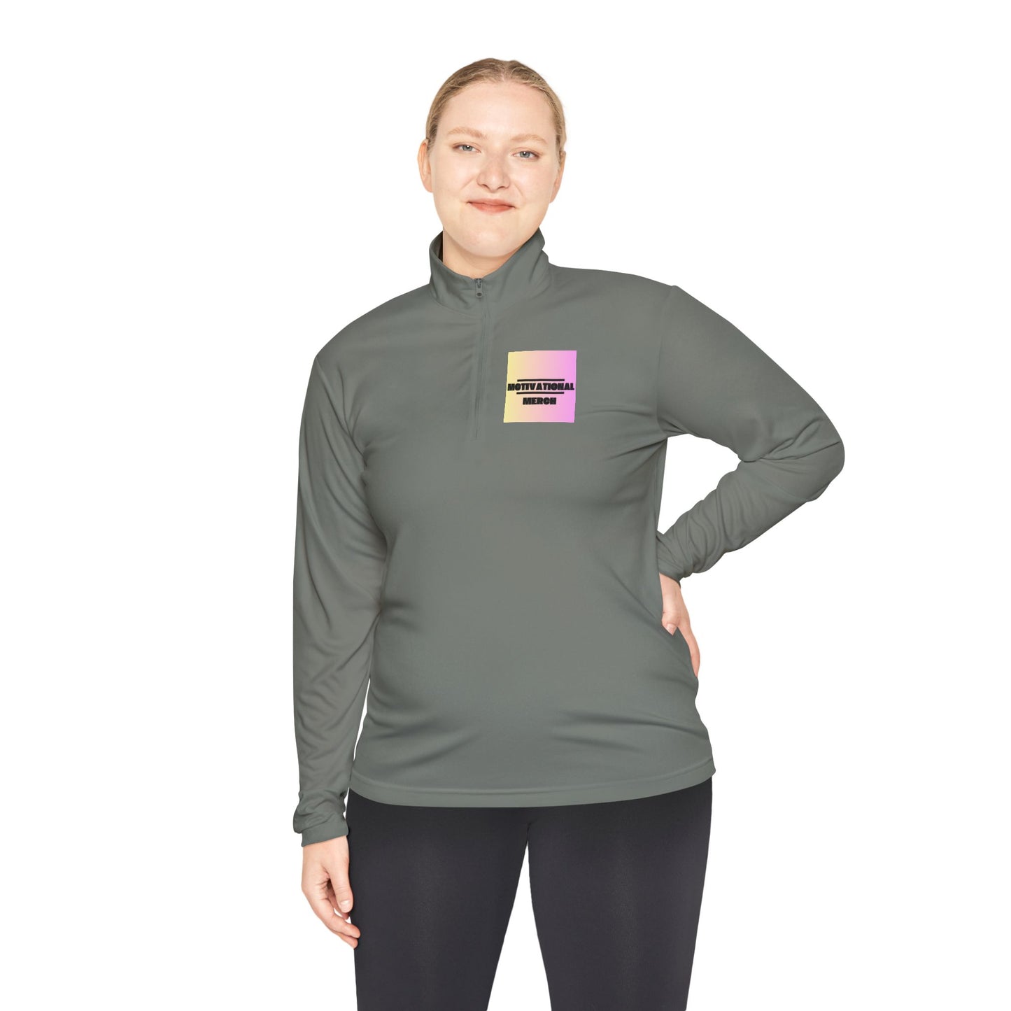 Quarter-Zip Pullover — Pastel Gradient 'Be Here Now' Chest Print