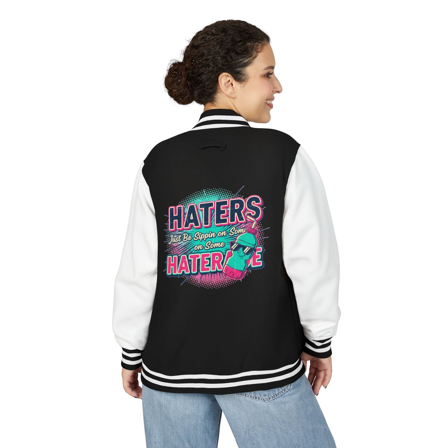 Letterman Jacket — Retro "HATERS" Graphic Varsity Jacket