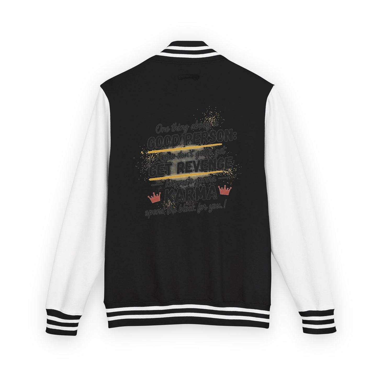 Letterman Jacket — 'Good Person Gets Revenge? Karma' Retro Graphic Varsity Coat