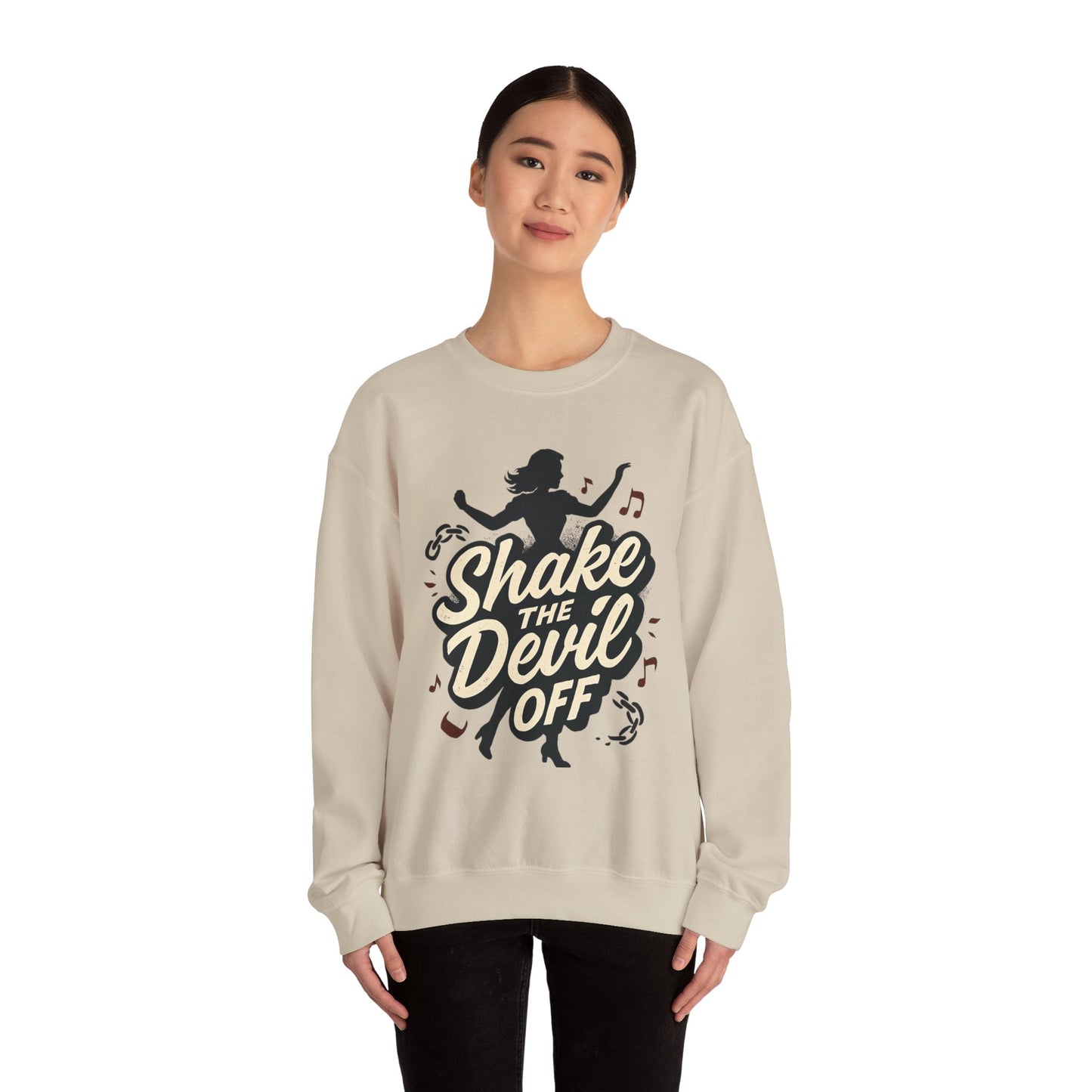 Crewneck Sweatshirt — "Shake the Devil Off" Retro Dance Graphic