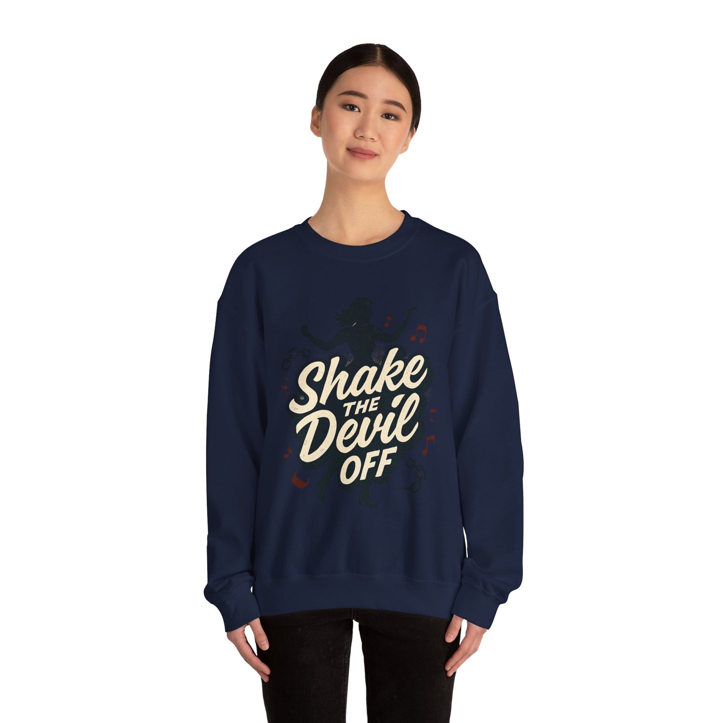 Crewneck Sweatshirt — "Shake the Devil Off" Retro Dance Graphic