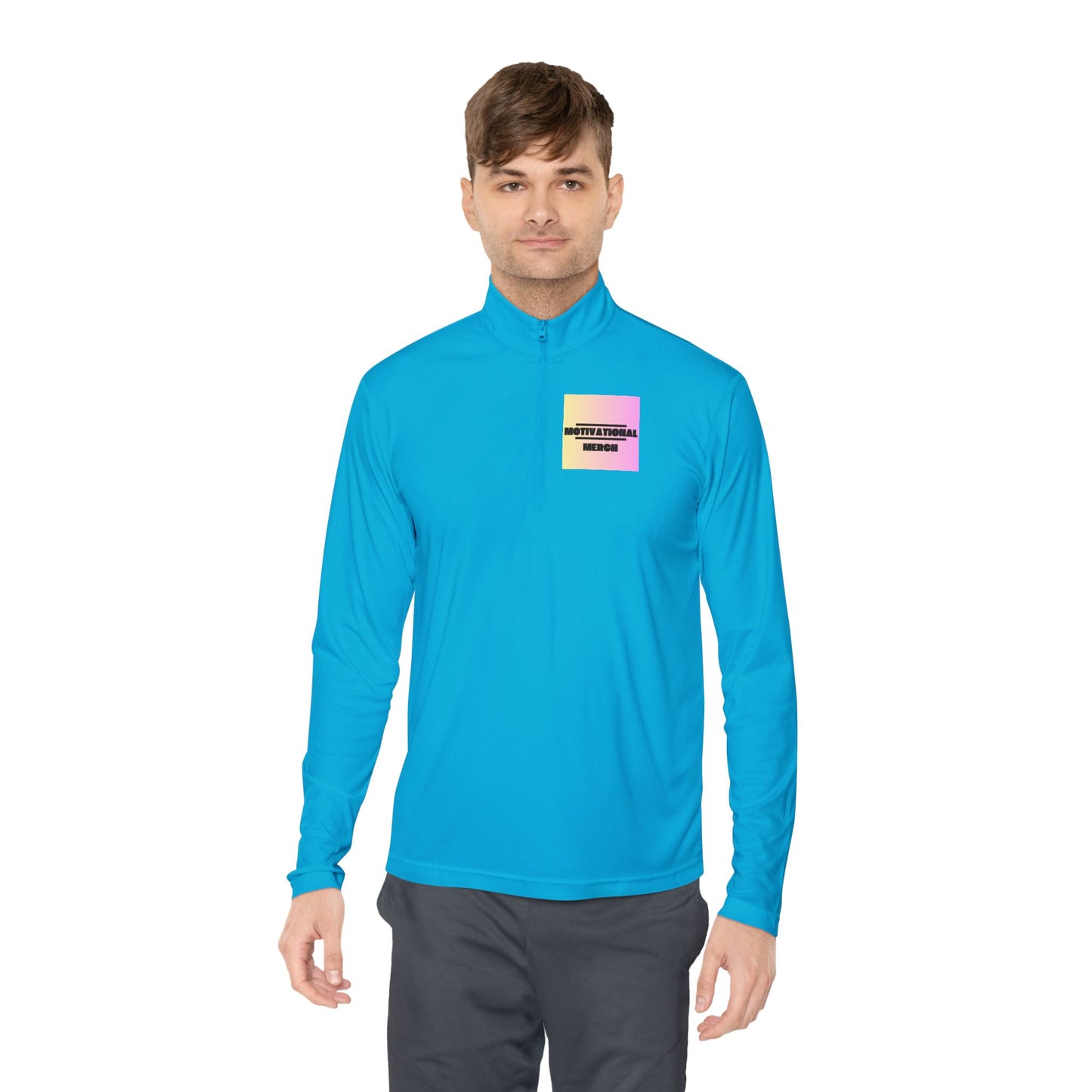 Quarter-Zip Pullover — Pastel Gradient 'Be Here Now' Chest Print
