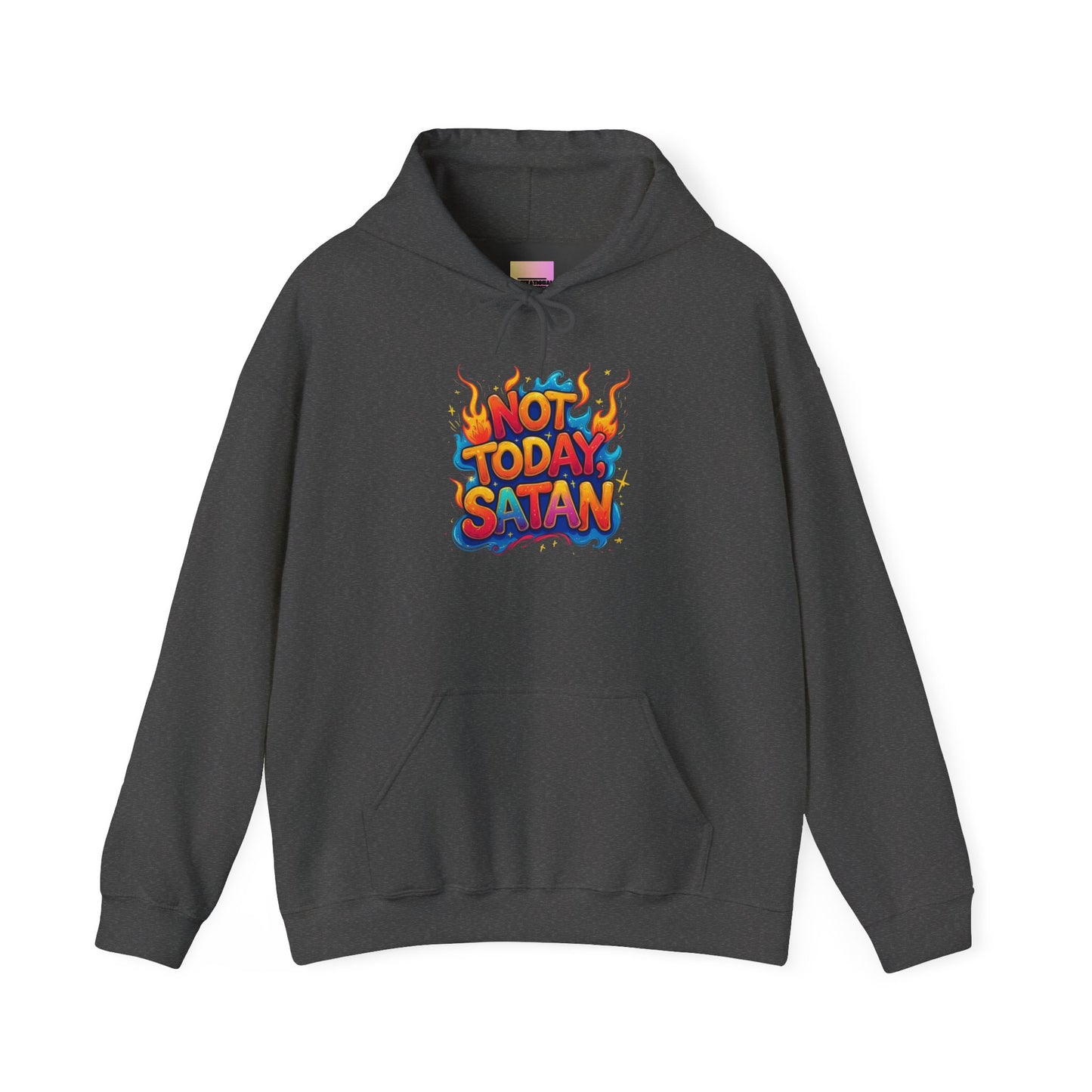 Hoodie - "Not Today Satan" Retro Flame Graphic Pullover