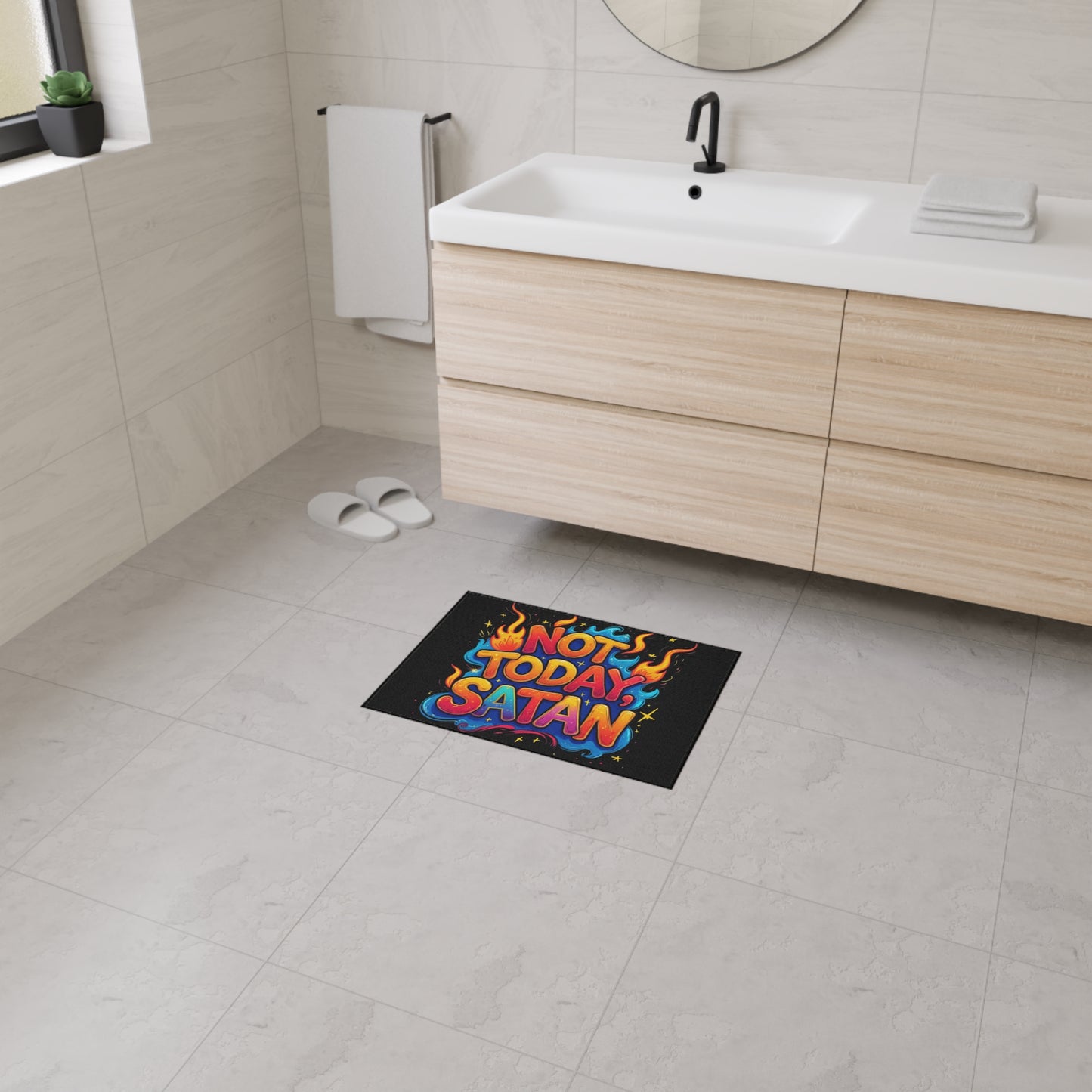 Floor Mat — "Not Today, Satan" Colorful Flame Doormat
