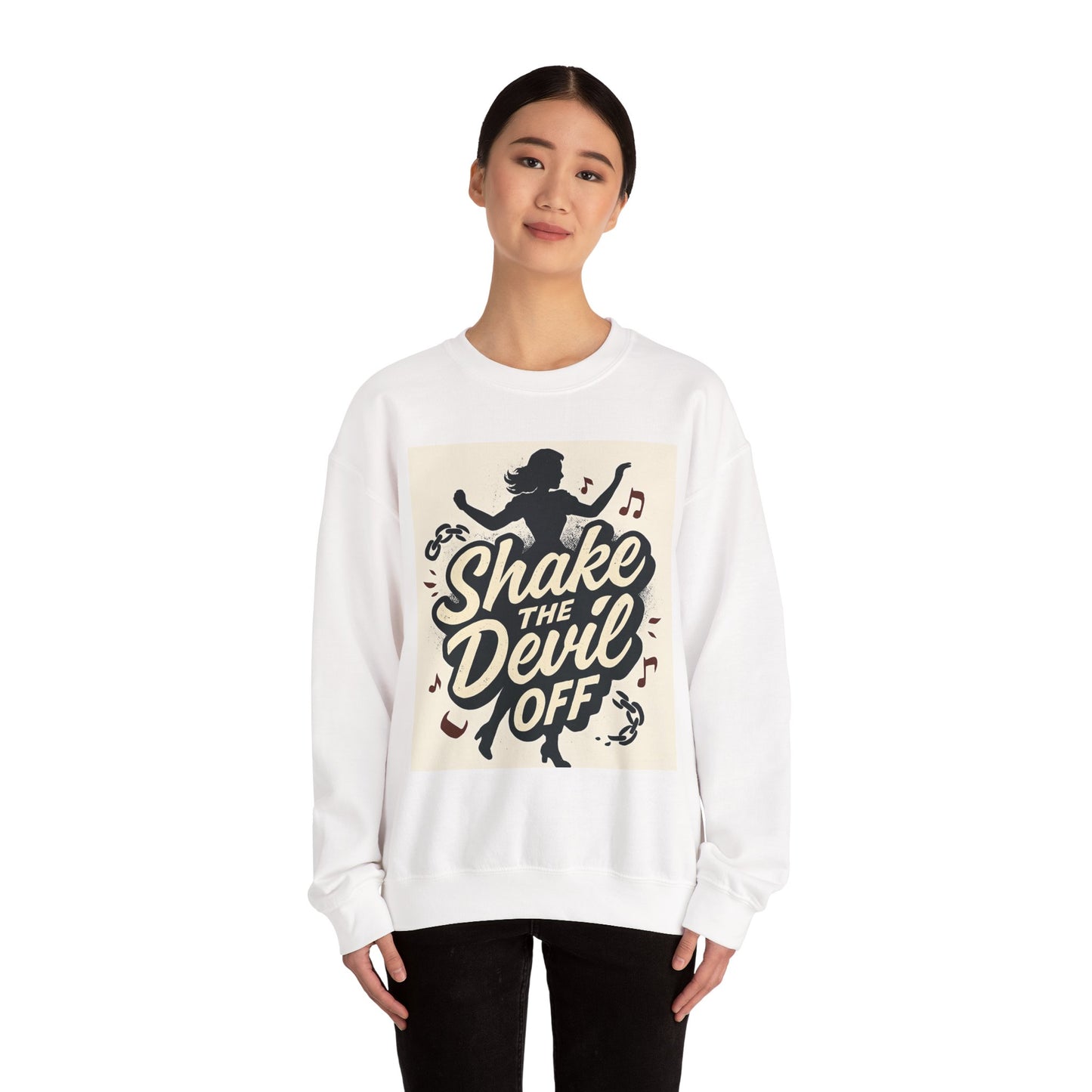 Crewneck Sweatshirt — "Shake the Devil Off" Retro Dance Graphic
