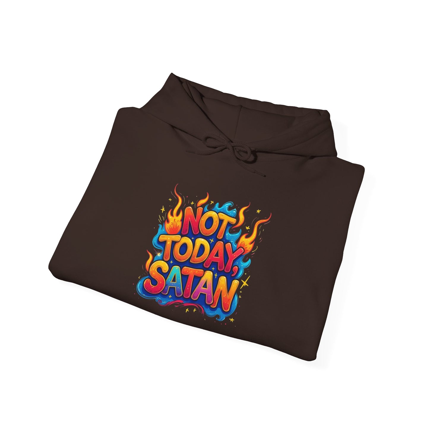 Hoodie - "Not Today Satan" Retro Flame Graphic Pullover
