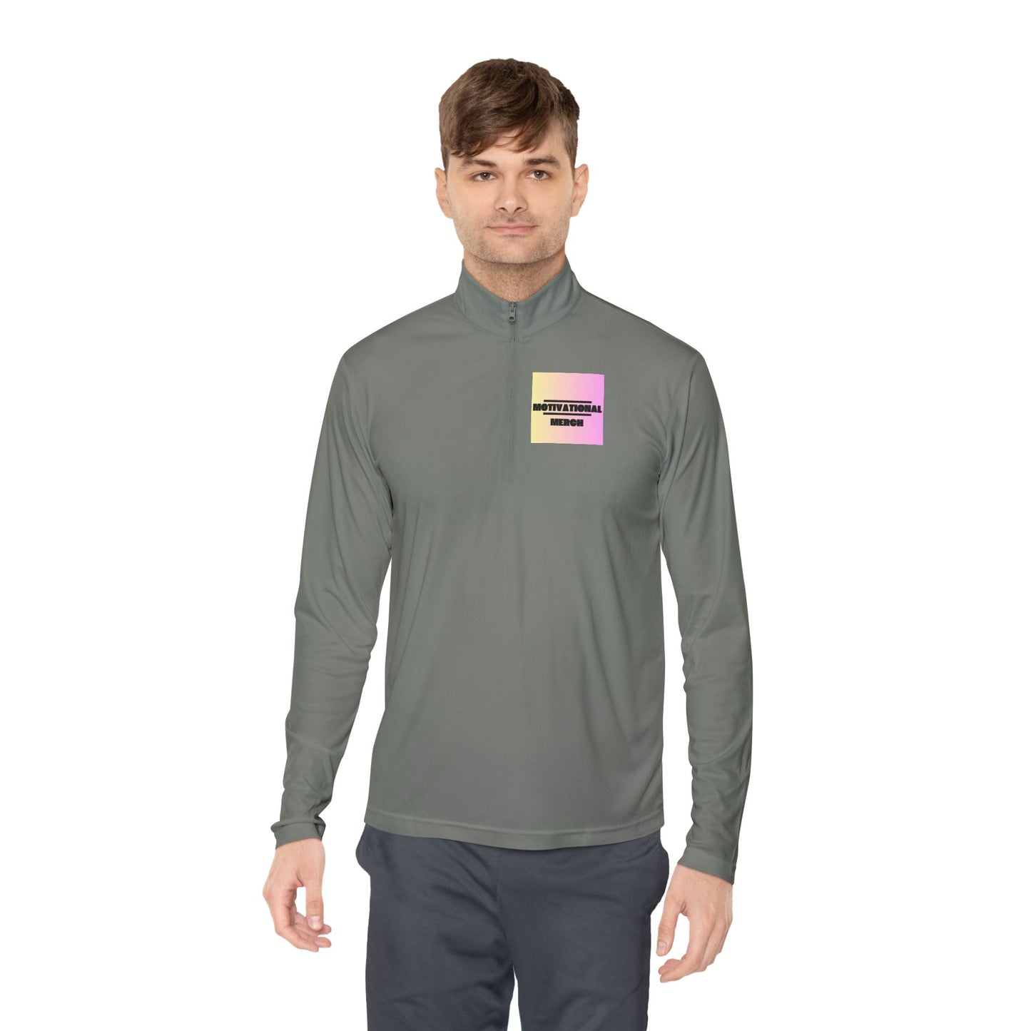 Quarter-Zip Pullover — Pastel Gradient 'Be Here Now' Chest Print