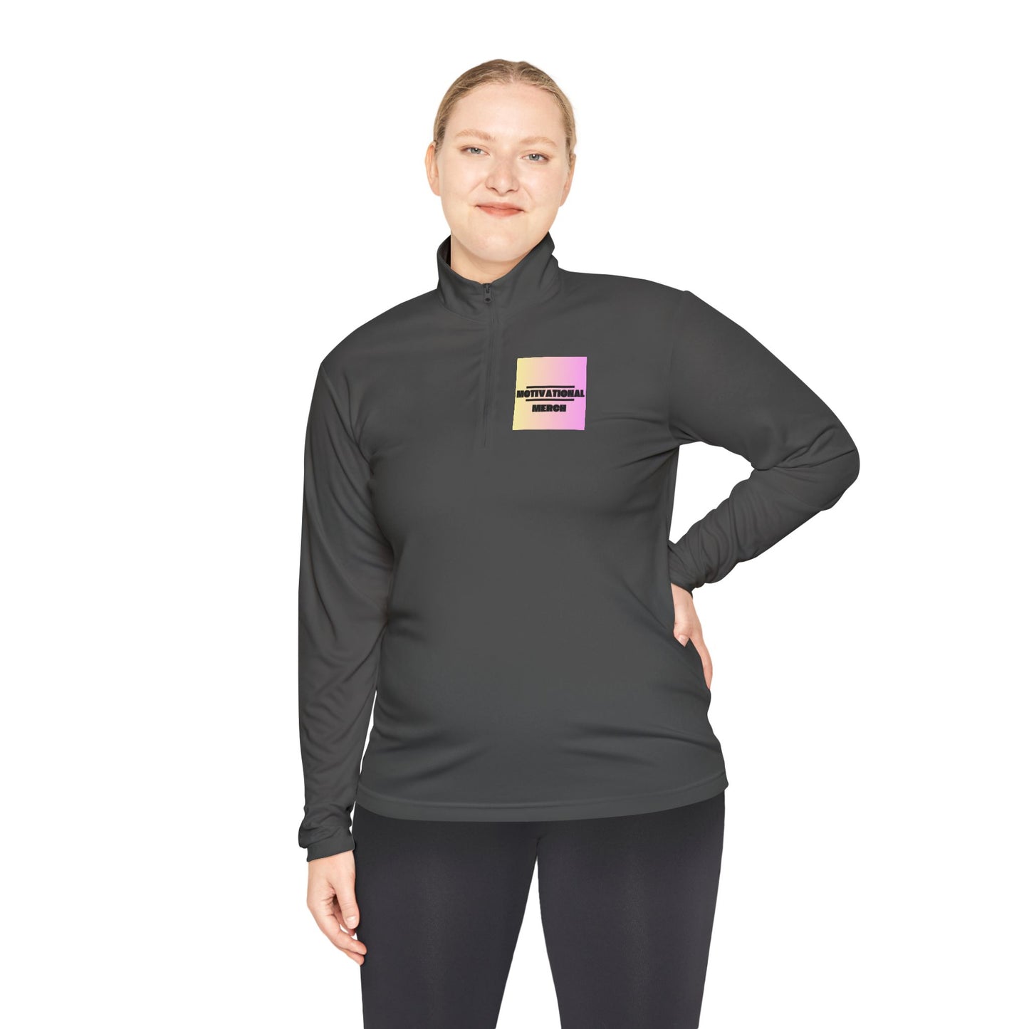 Quarter-Zip Pullover — Pastel Gradient 'Be Here Now' Chest Print