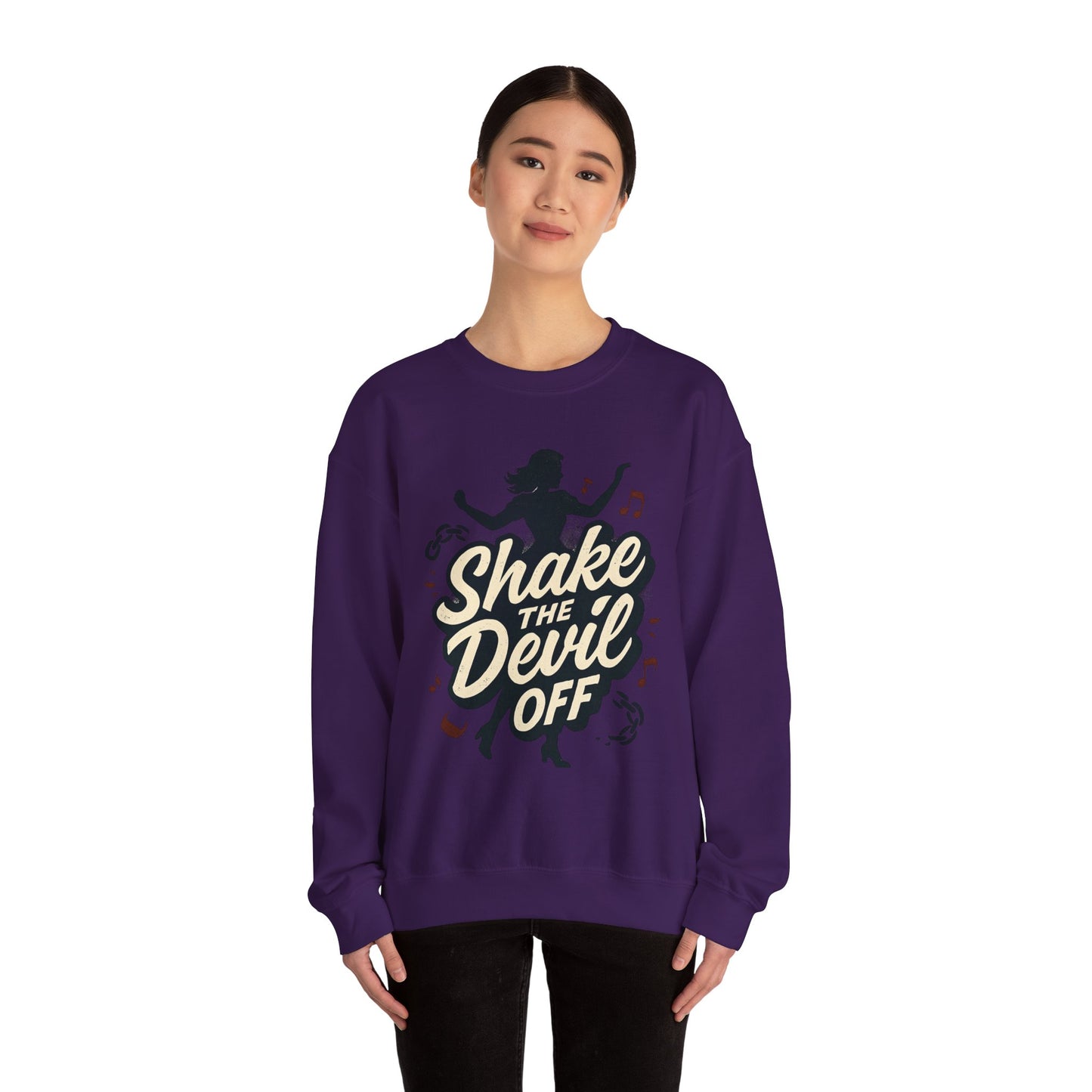 Crewneck Sweatshirt — "Shake the Devil Off" Retro Dance Graphic
