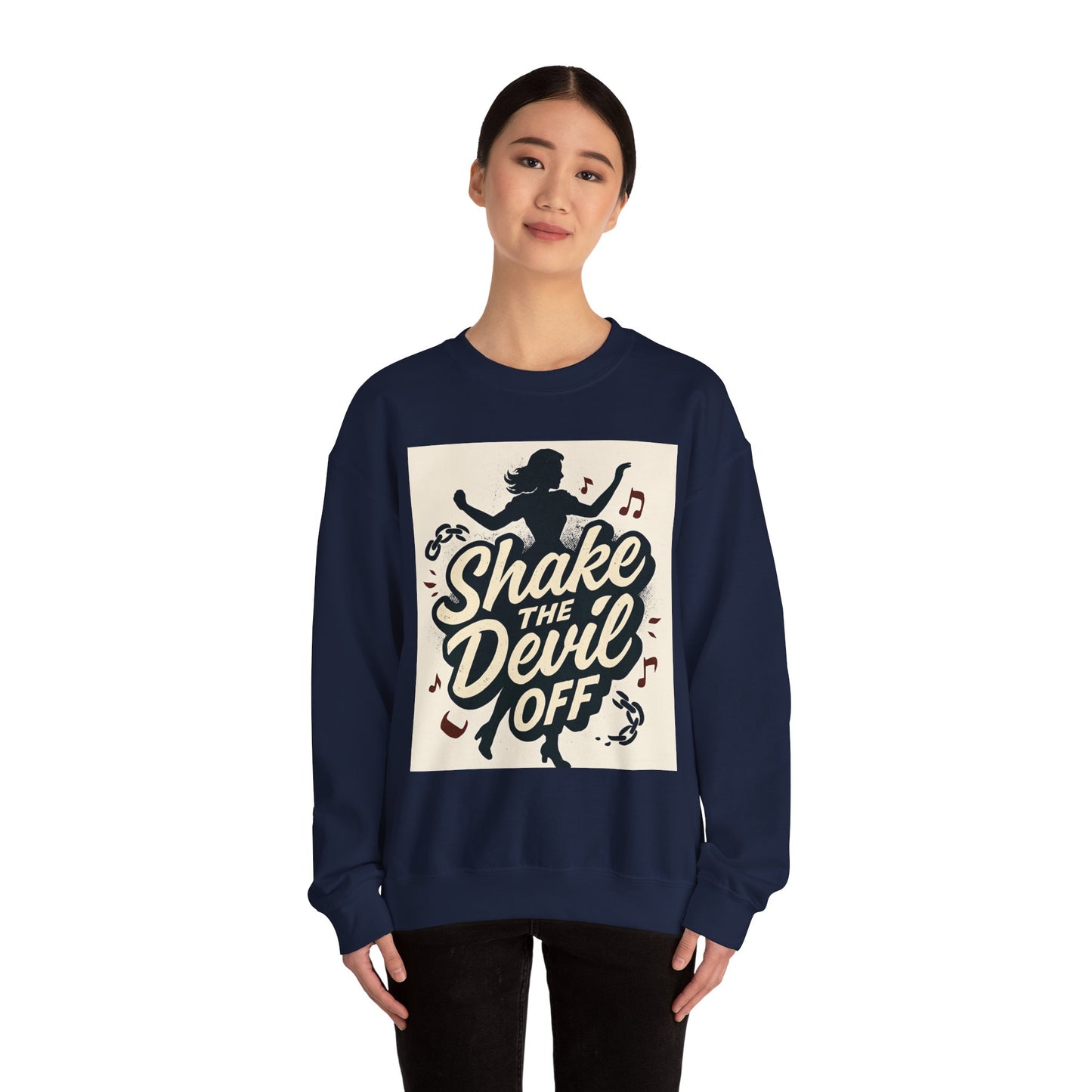 Crewneck Sweatshirt — "Shake the Devil Off" Retro Dance Graphic