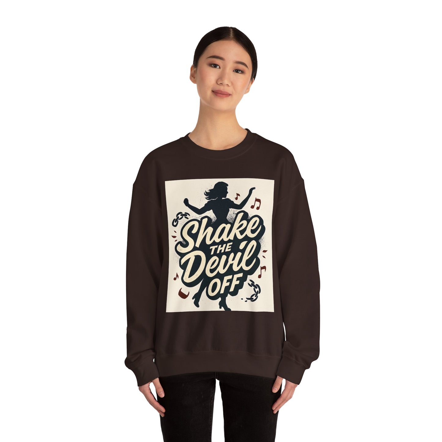 Crewneck Sweatshirt — "Shake the Devil Off" Retro Dance Graphic