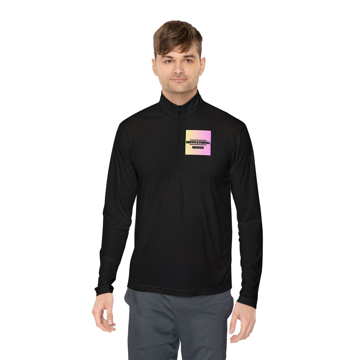 Quarter-Zip Pullover — Pastel Gradient 'Be Here Now' Chest Print