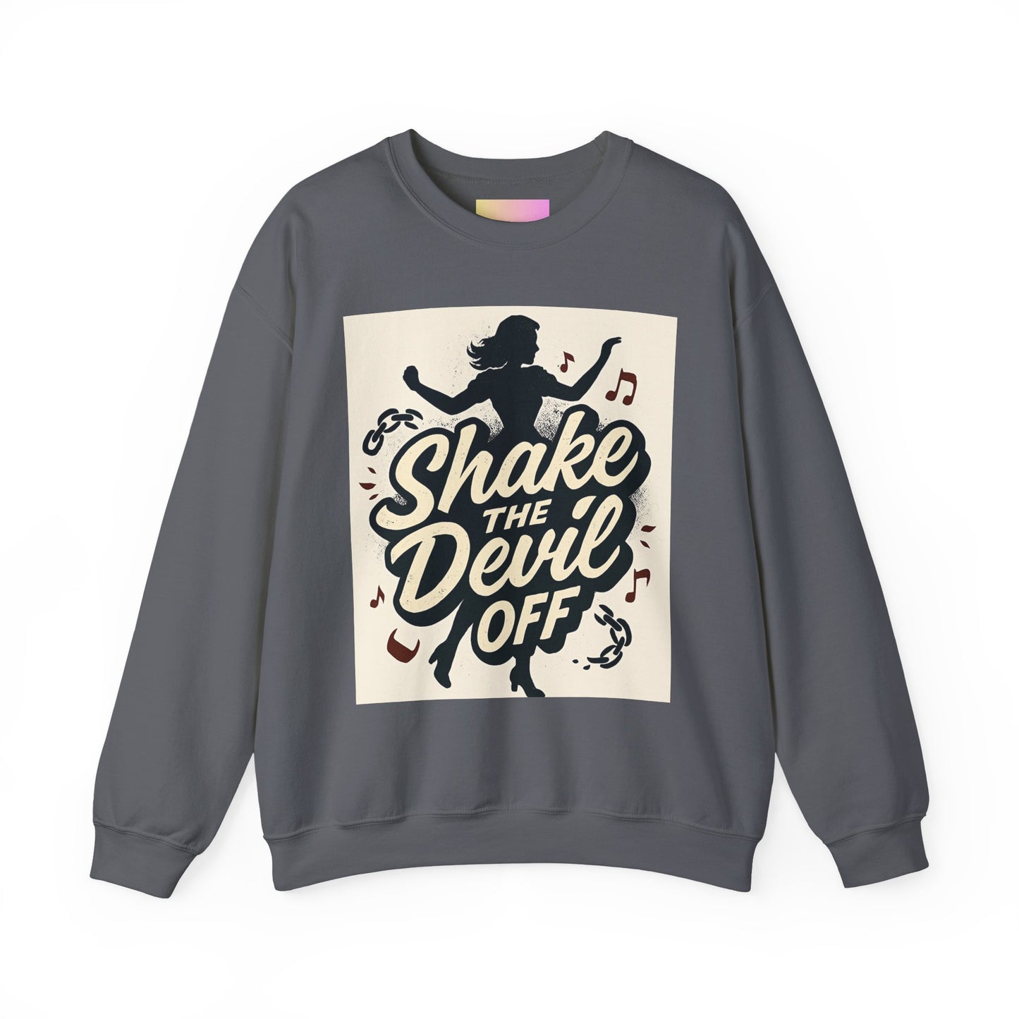 Crewneck Sweatshirt — "Shake the Devil Off" Retro Dance Graphic