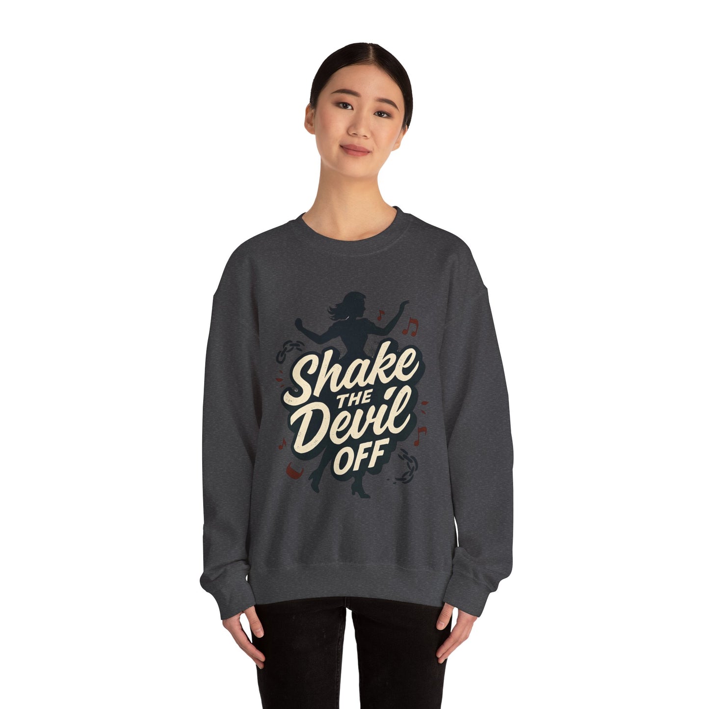 Crewneck Sweatshirt — "Shake the Devil Off" Retro Dance Graphic