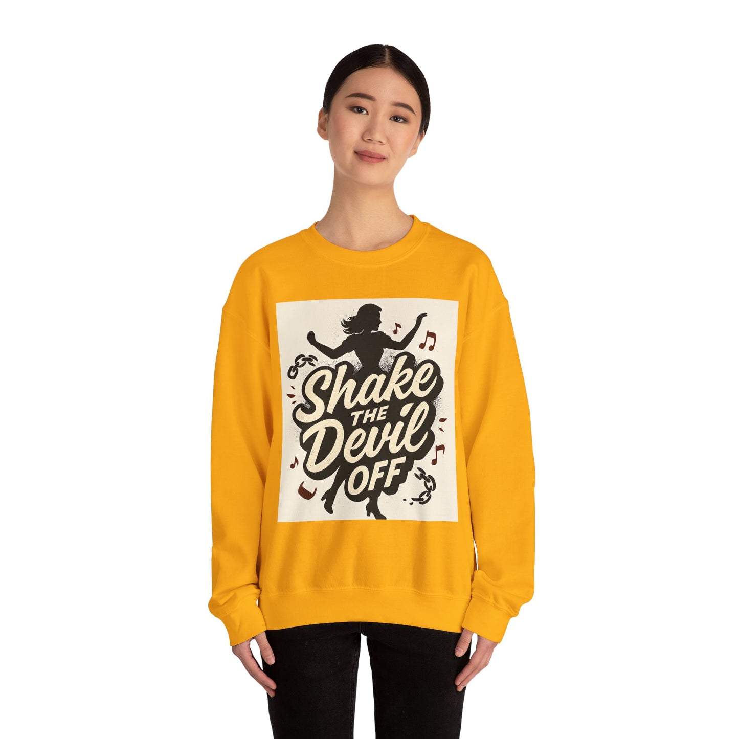 Crewneck Sweatshirt — "Shake the Devil Off" Retro Dance Graphic
