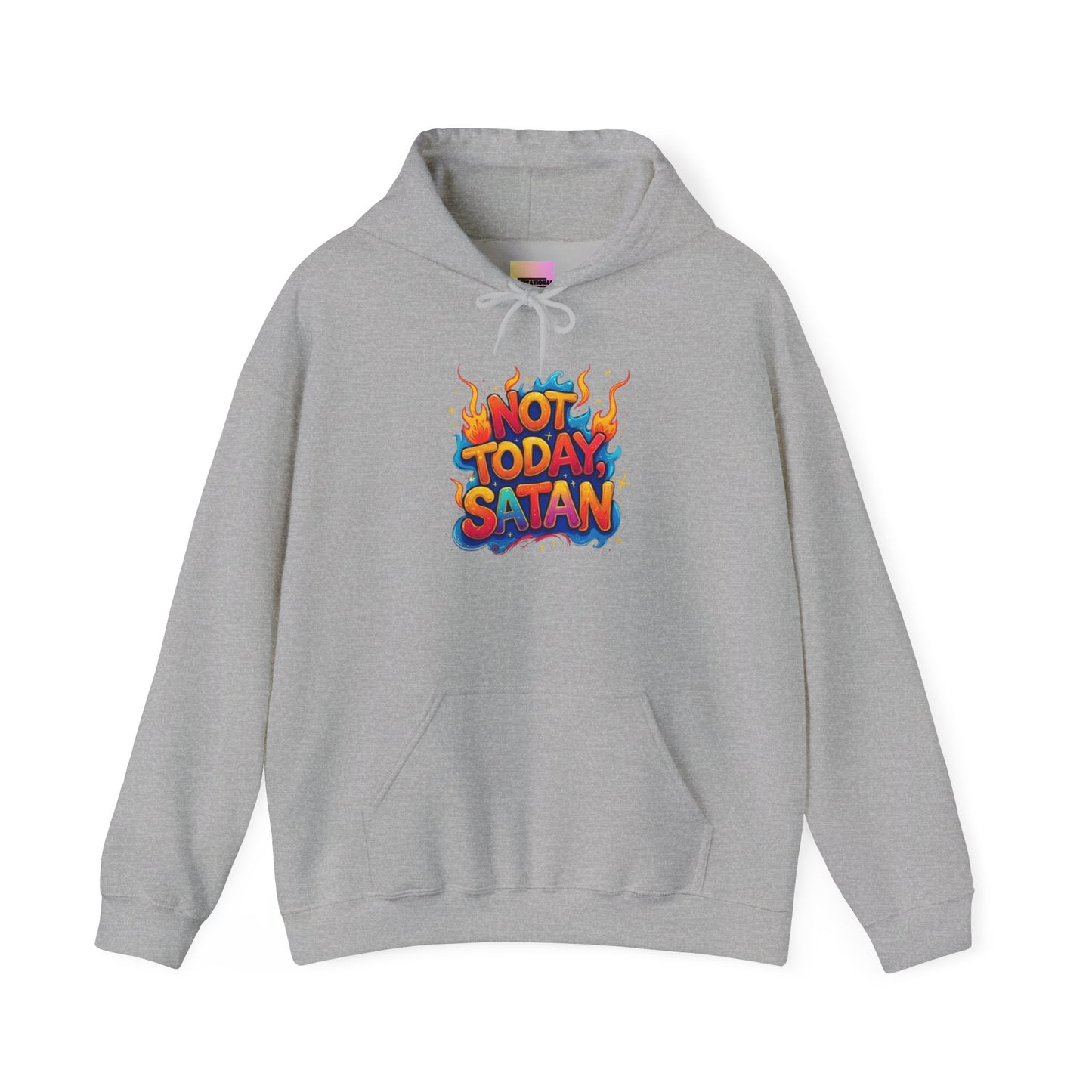 Hoodie - "Not Today Satan" Retro Flame Graphic Pullover
