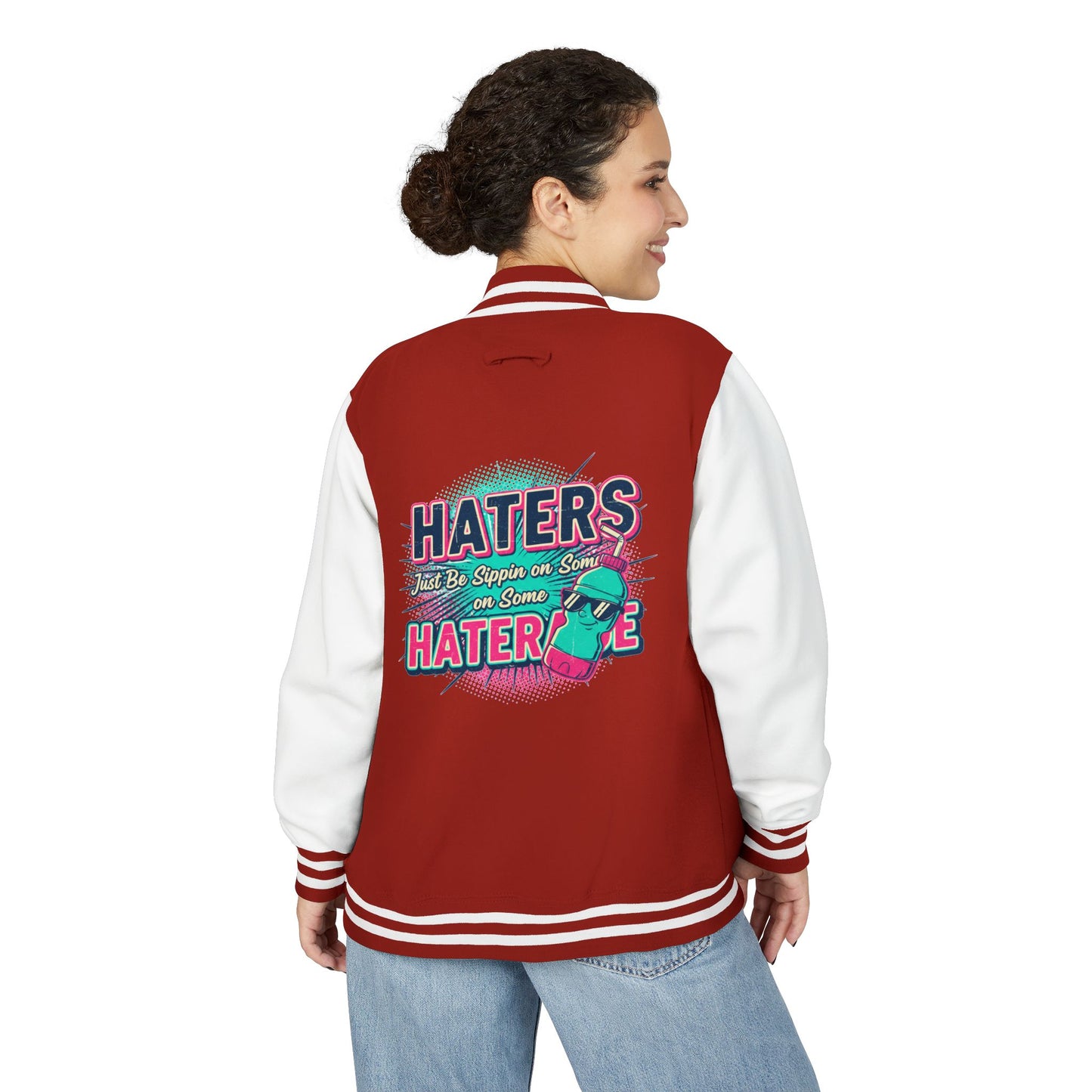 Letterman Jacket — Retro "HATERS" Graphic Varsity Jacket