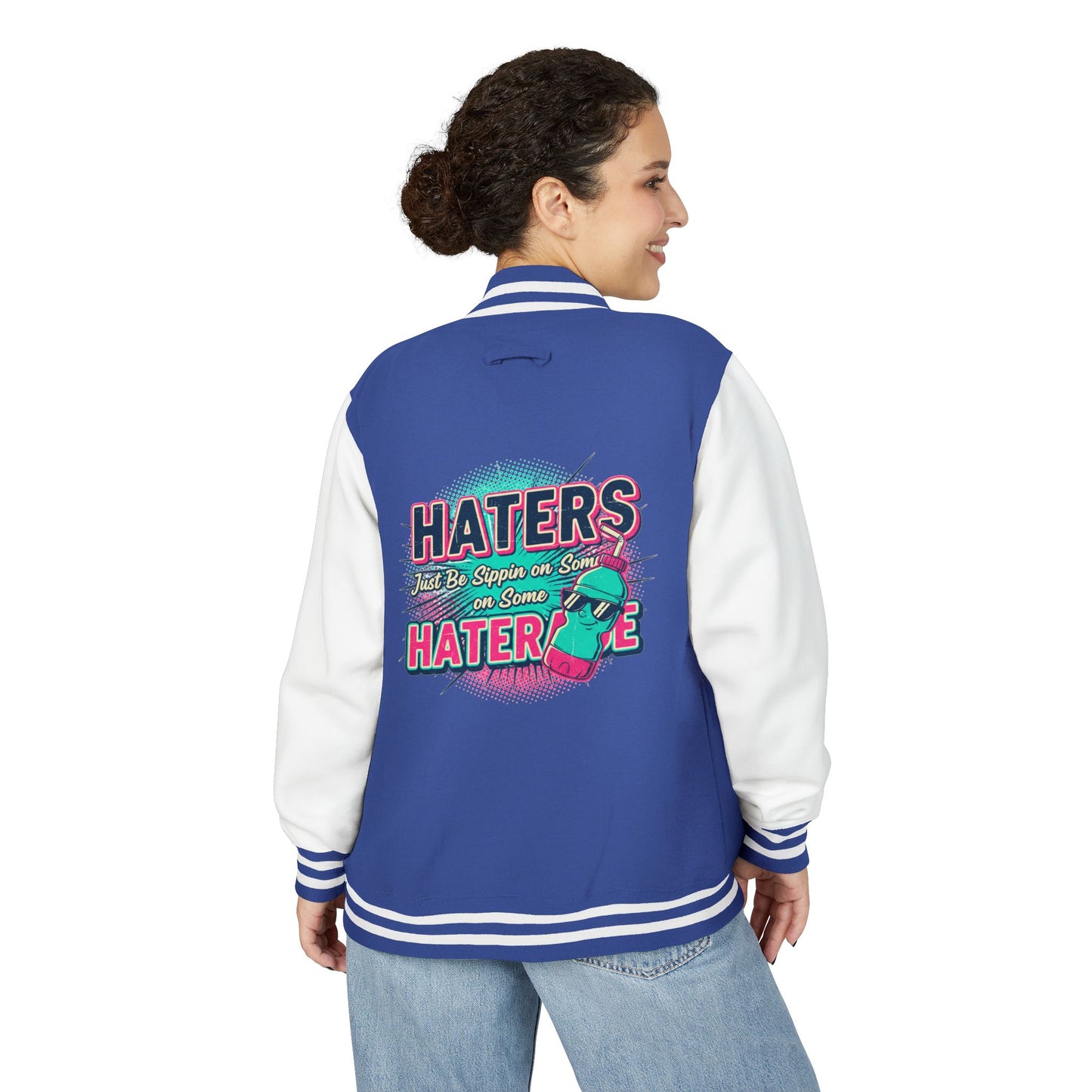 Letterman Jacket — Retro "HATERS" Graphic Varsity Jacket