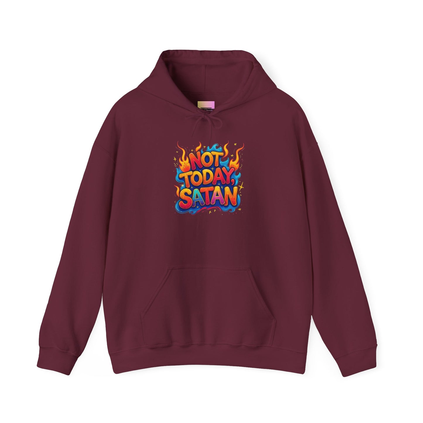 Hoodie - "Not Today Satan" Retro Flame Graphic Pullover