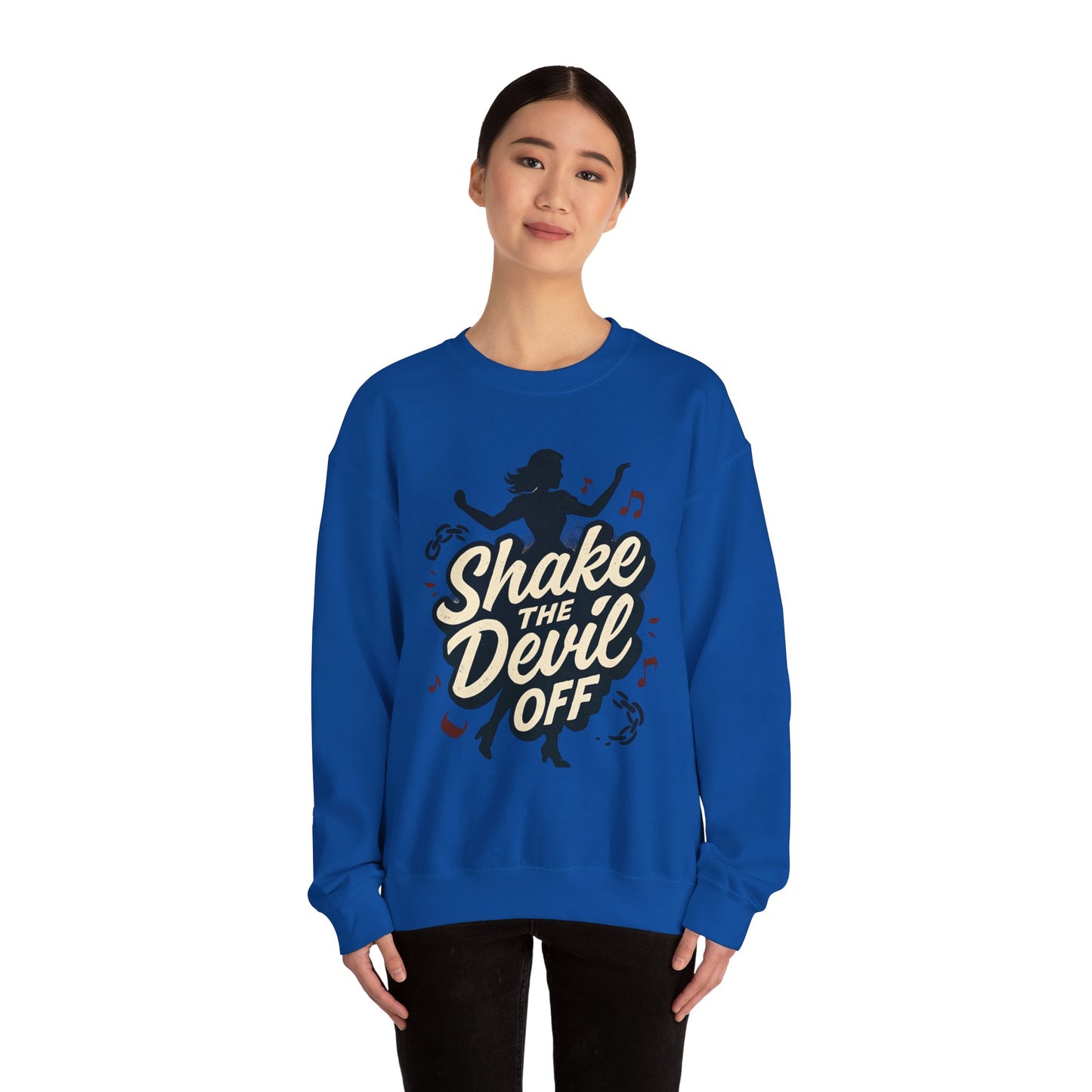 Crewneck Sweatshirt — "Shake the Devil Off" Retro Dance Graphic