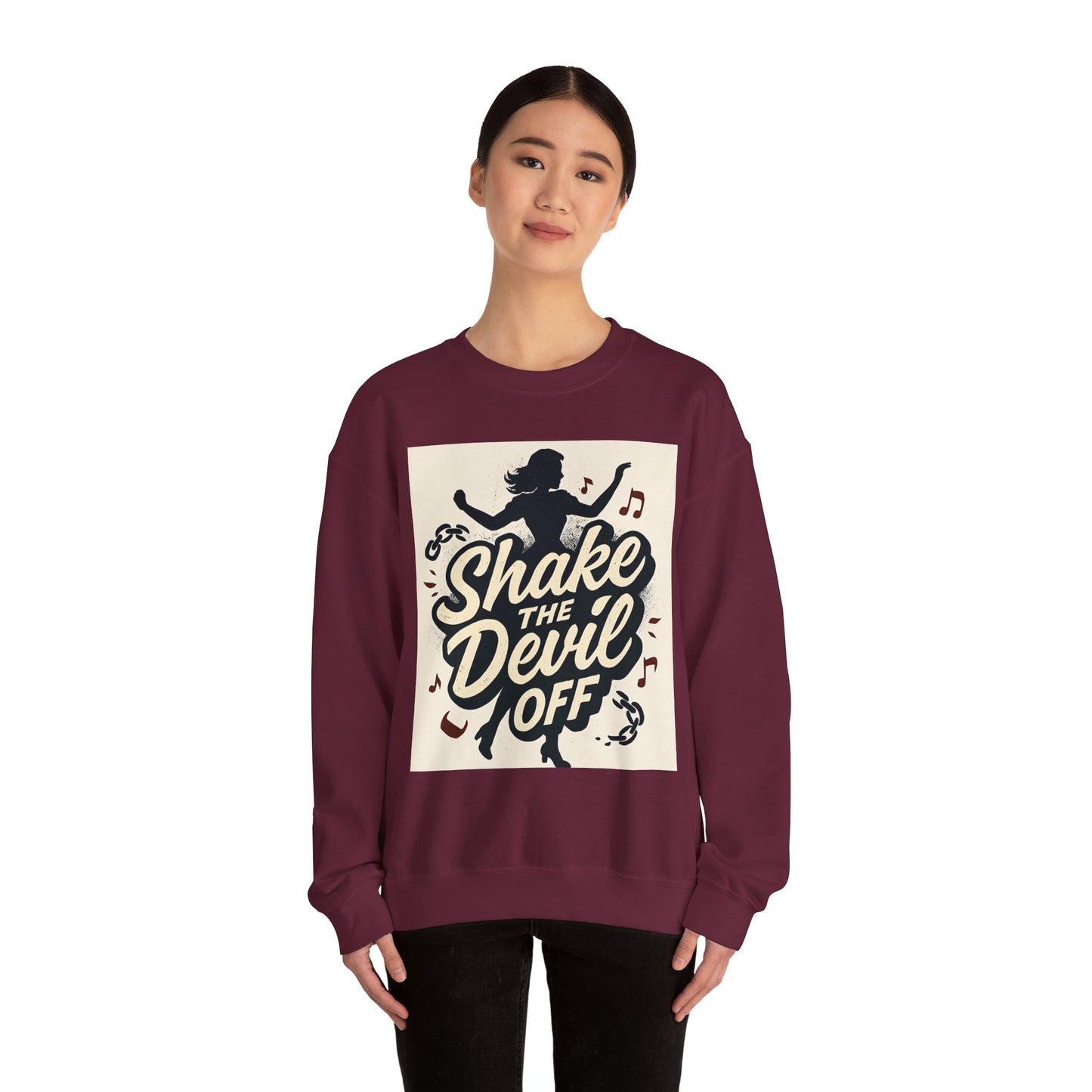 Crewneck Sweatshirt — "Shake the Devil Off" Retro Dance Graphic