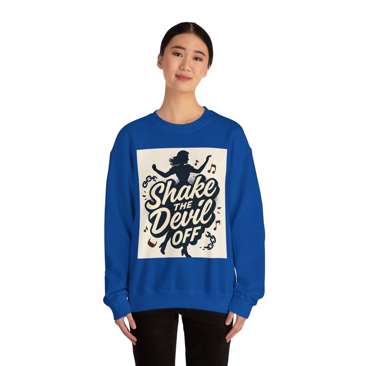Crewneck Sweatshirt — "Shake the Devil Off" Retro Dance Graphic