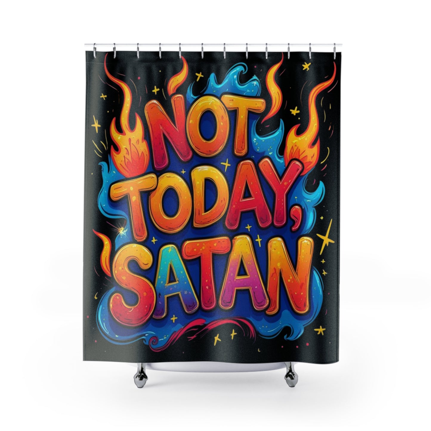 Not Today Satan Shower Curtain — Bold Colorful Bathroom Decor