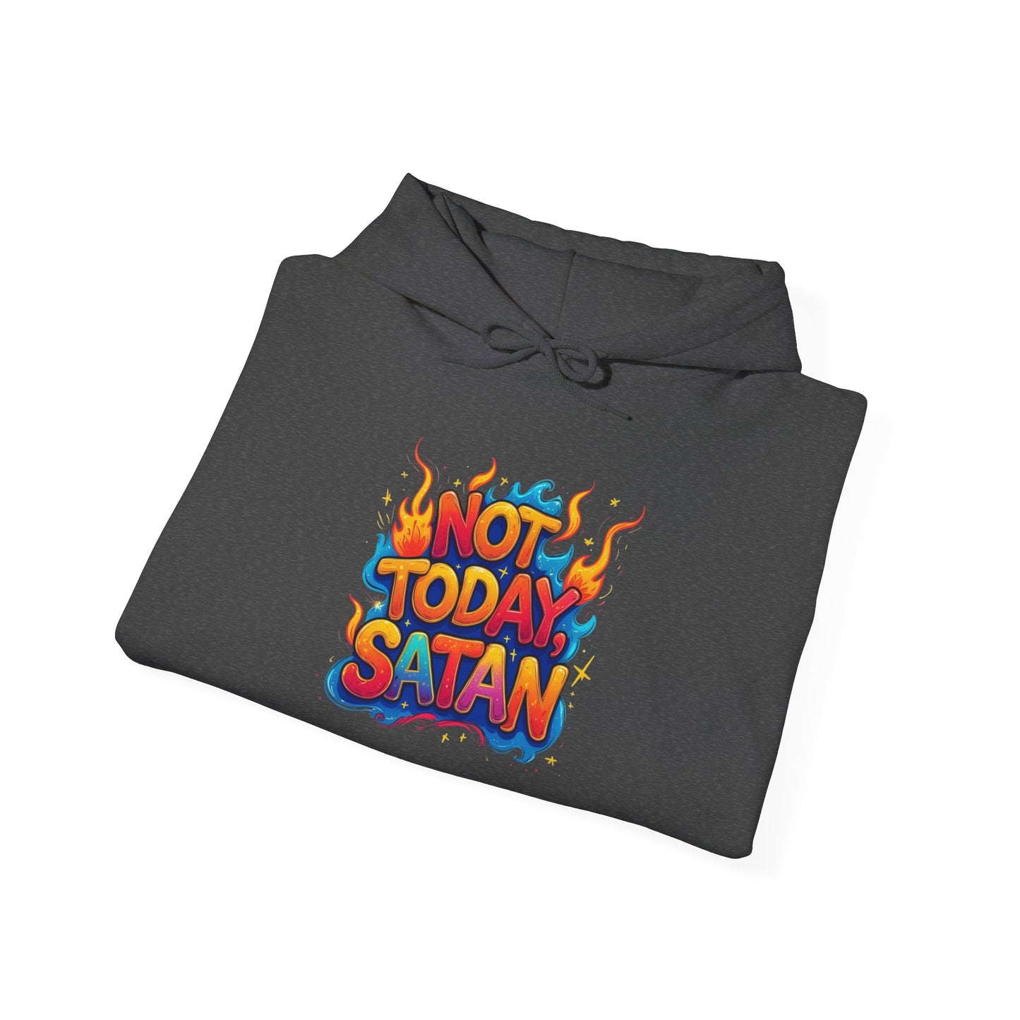 Hoodie - "Not Today Satan" Retro Flame Graphic Pullover