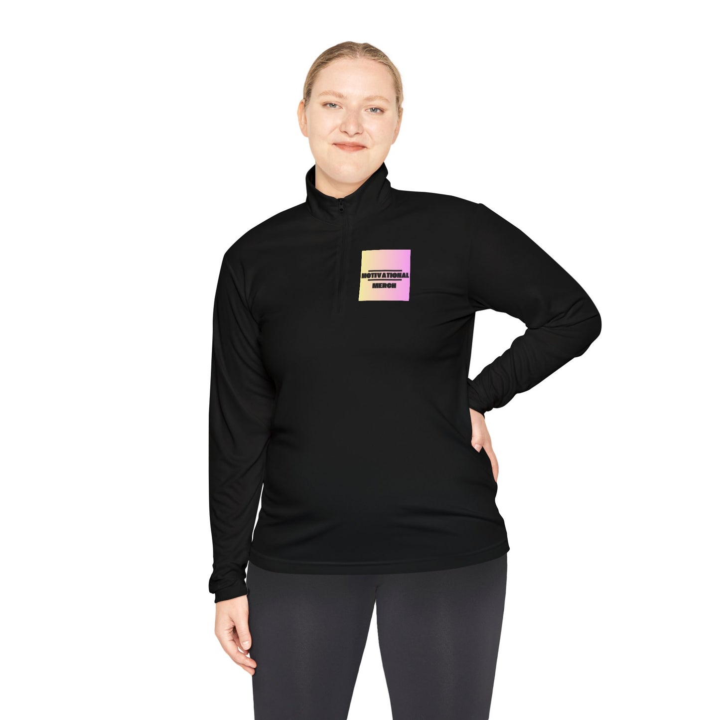 Quarter-Zip Pullover — Pastel Gradient 'Be Here Now' Chest Print