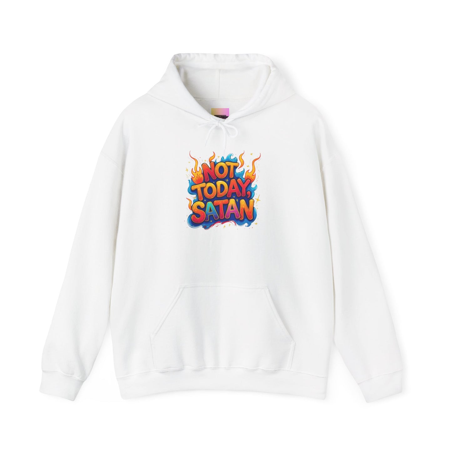 Hoodie - "Not Today Satan" Retro Flame Graphic Pullover